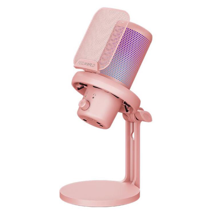 FEELWORLD VM1 USB Condenser Gaming Microphone for Streaming Noise Cancellation Mute RGB Light Desktop Stand (Pink) - Microphone by FEELWORLD | Online Shopping South Africa | PMC TechLife | Buy Now Pay Later Mobicred
