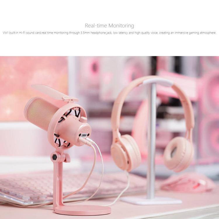 FEELWORLD VM1 USB Condenser Gaming Microphone for Streaming Noise Cancellation Mute RGB Light Desktop Stand (Pink) - Microphone by FEELWORLD | Online Shopping South Africa | PMC TechLife | Buy Now Pay Later Mobicred