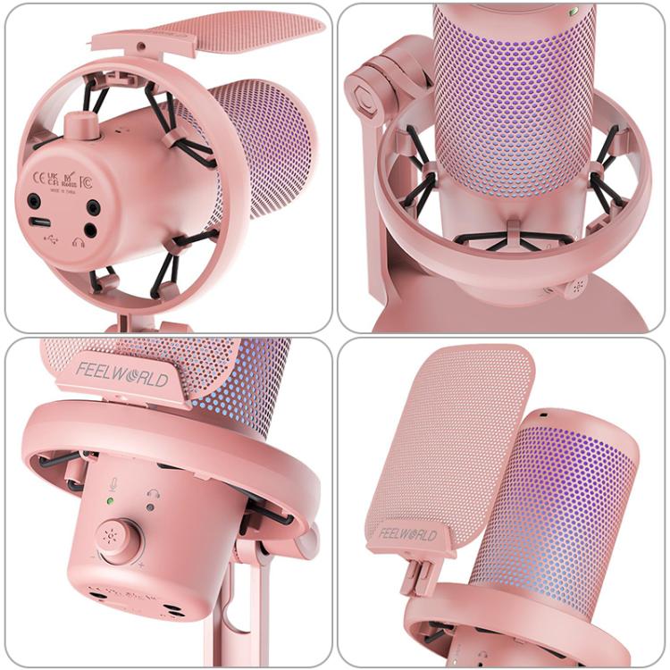 FEELWORLD VM1 USB Condenser Gaming Microphone for Streaming Noise Cancellation Mute RGB Light Desktop Stand (Pink) - Microphone by FEELWORLD | Online Shopping South Africa | PMC TechLife | Buy Now Pay Later Mobicred