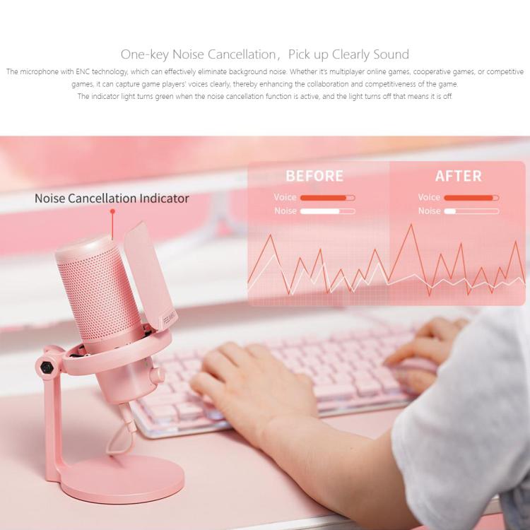 FEELWORLD VM1 USB Condenser Gaming Microphone for Streaming Noise Cancellation Mute RGB Light Desktop Stand (Pink) - Microphone by FEELWORLD | Online Shopping South Africa | PMC TechLife | Buy Now Pay Later Mobicred