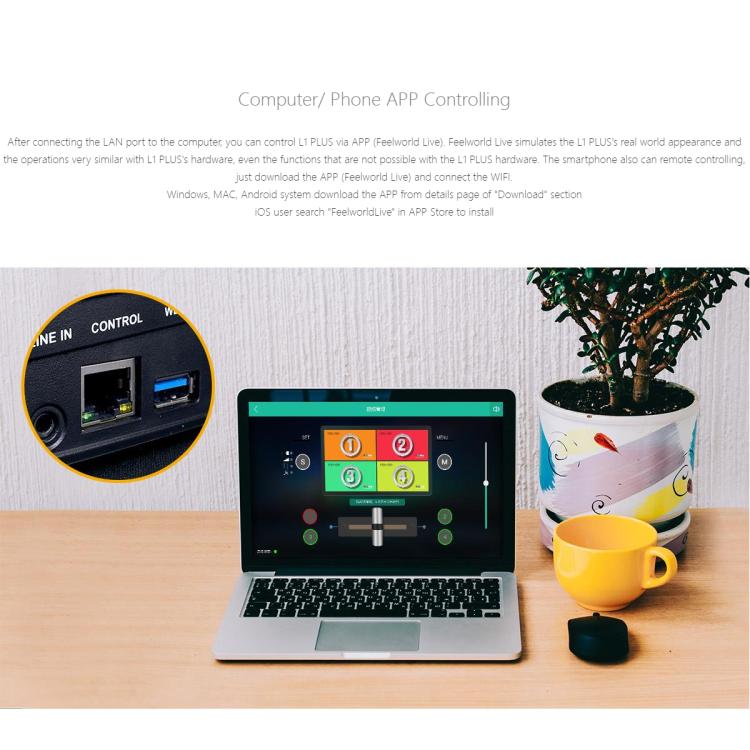 FEELWORLD L1 PLUS Multi-camera Video Mixer Switcher Touch Screen PTZ Control USB3.0 Fast Streaming Switcher (US Plug) - Live Sound Effects Processors by FEELWORLD | Online Shopping South Africa | PMc TechLife | Buy Now Pay Later Mobicred