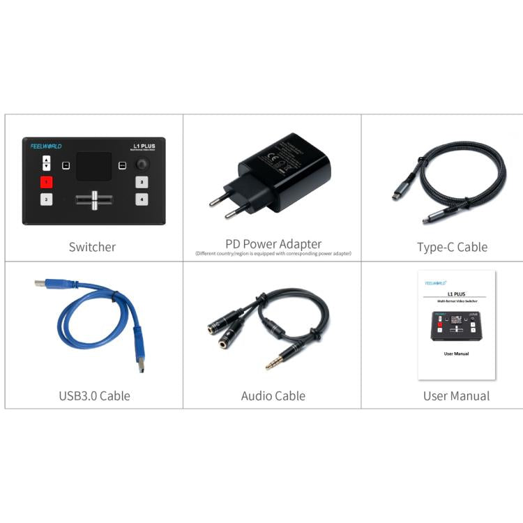 FEELWORLD L1 PLUS Multi-camera Video Mixer Switcher Touch Screen PTZ Control USB3.0 Fast Streaming Switcher (US Plug) - Live Sound Effects Processors by FEELWORLD | Online Shopping South Africa | PMc TechLife | Buy Now Pay Later Mobicred