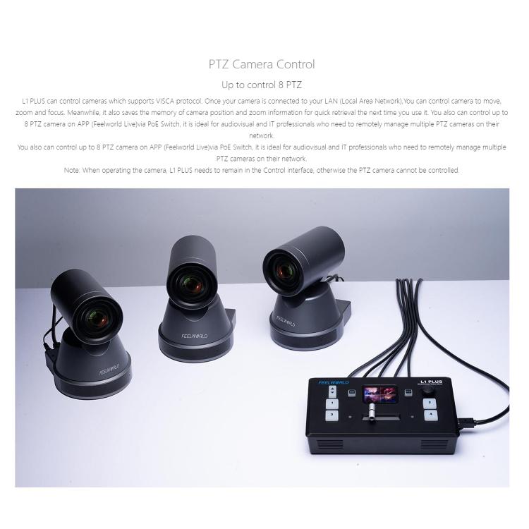 FEELWORLD L1 PLUS Multi-camera Video Mixer Switcher Touch Screen PTZ Control USB3.0 Fast Streaming Switcher (EU Plug) - Live Sound Effects Processors by FEELWORLD | Online Shopping South Africa | PMc TechLife | Buy Now Pay Later Mobicred