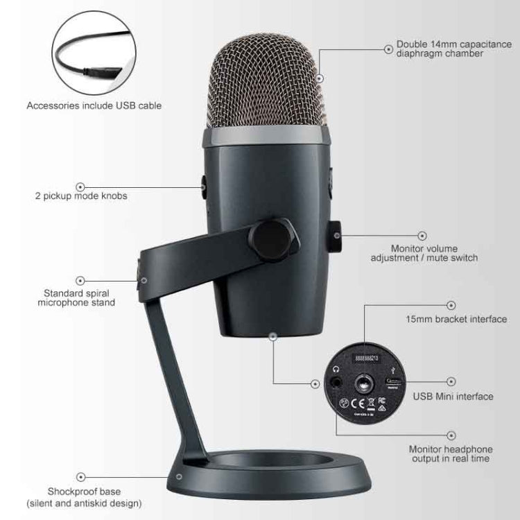 Logitech Blue Yeti Nano Condenser Digital USB Live Broadcast Microphone (Grey) - Microphone by Logitech | Online Shopping South Africa | PMC TechLife | Buy Now Pay Later Mobicred