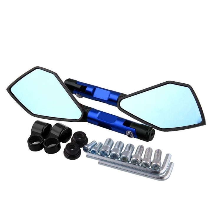 Modified Motorcycle Aluminium Alloy Rhombus Reflective Light Side Rearview Mirror (Blue) - Side Mirrors by PMC Jewellery | Online Shopping South Africa | PMC Jewellery | Buy Now Pay Later Mobicred