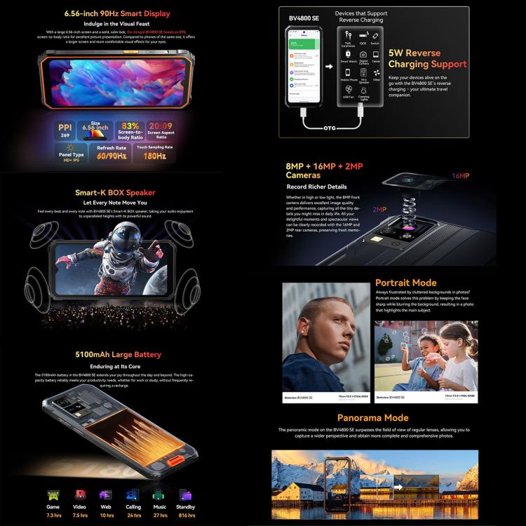 Blackview BV4800 SE Rugged Phone, 4GB+64GB, 6.56 inch Android 15 UMS9320E T615 Octa Core, Network: 4G, OTG, NFC (Orange) - free shipping - PMc TechLife - Order now!