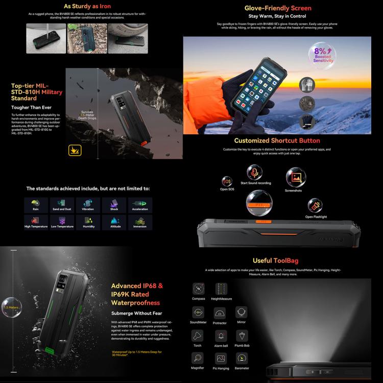 Blackview BV4800 SE Rugged Phone, 4GB+64GB, 6.56 inch Android 15 UMS9320E T615 Octa Core, Network: 4G, OTG, NFC (Black) - free shipping - PMc TechLife - Order now!