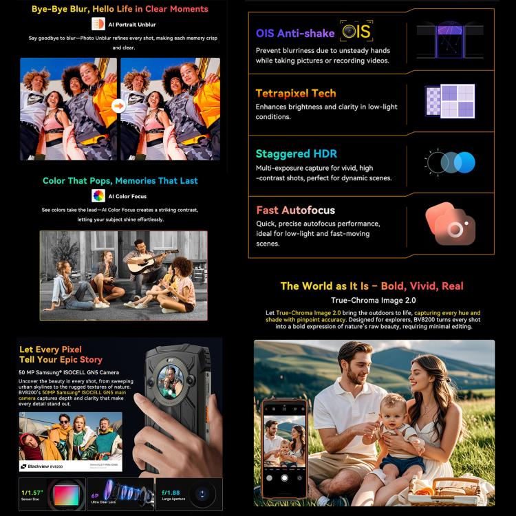 Blackview BV8200 Rugged Phone, 12GB+256GB, 6.5 inch + 1.3 inch Android 14 MediaTekHelio G100 MT8781, Network: 4G, NFC (Black) - free shipping - PMc TechLife - Order now!