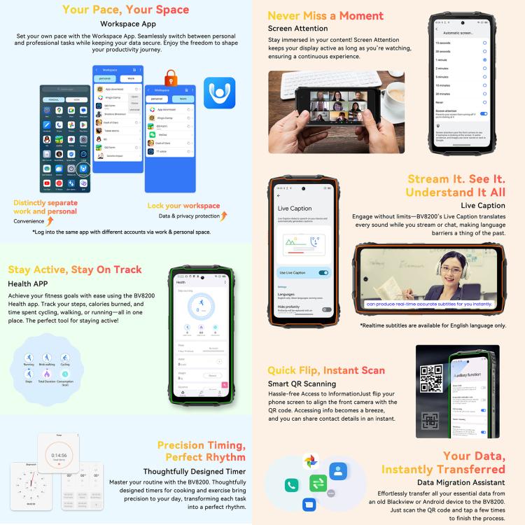 Blackview BV8200 Rugged Phone, 12GB+256GB, 6.5 inch + 1.3 inch Android 14 MediaTekHelio G100 MT8781, Network: 4G, NFC (Black) - free shipping - PMc TechLife - Order now!