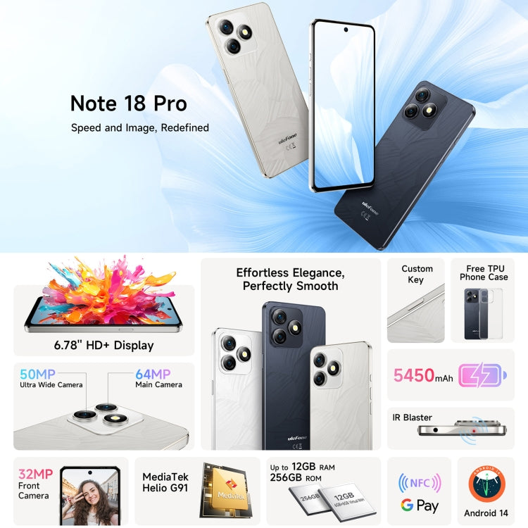 Ulefone Note 18 Pro, 6GB+256GB, Face ID & Side Fingerprint, 6.78 inch Android 14 MediaTek Helio G91 MTK6769 Octa Core, Network: 4G, Dual SIM, OTG, NFC (Titanium Gray) - free shipping - PMC Jewellery - Order now!