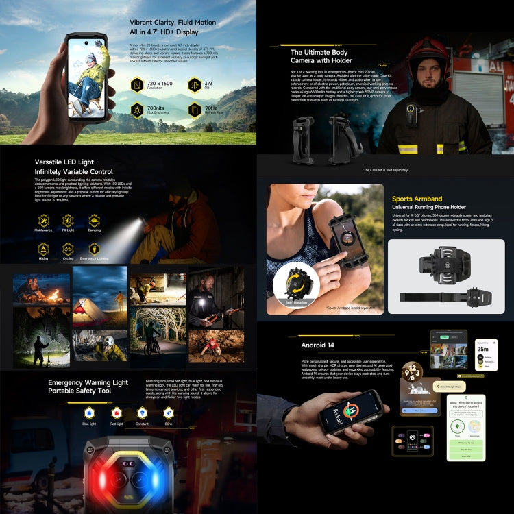 Ulefone Armor Mini 20, Night Vision, 8GB+256GB, IP68/IP69K Rugged Phone, 4.7 inch Android 14 MediaTek Dimensity 6300 Octa Core, Network: 4G, NFC, OTG (Black) - free shipping - PMC Jewellery - Order now!