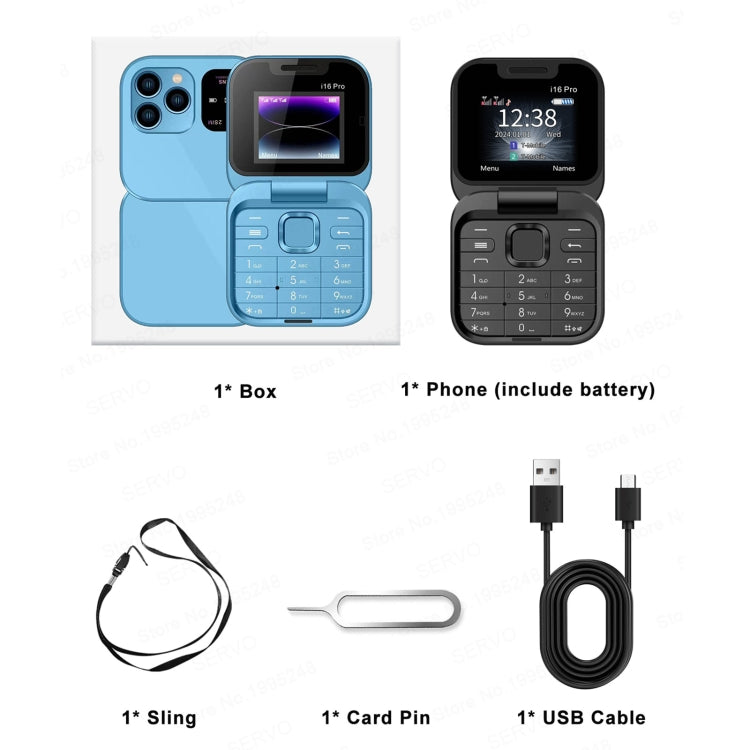 SERVO i16 Pro Mini Flip Phone, 1.77 inch, MTK6261D, 23 Keys, Support Bluetooth, FM, Magic Sound, Quick Dial, GSM, Dual SIM (Blue) - free shipping - PMc TechLife - Order now!