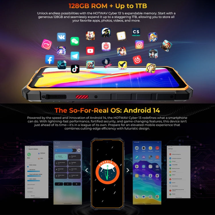 HOTWAV CYBER 13, IP68/IP69K Rugged Phone, 8GB+128GB, 10800mAh, 6.6 inch Android 14.0 Unisoc T606 Octa Core, Network: 4G, NFC, OTG (Black) - free shipping - PMC TechLife - Order now!