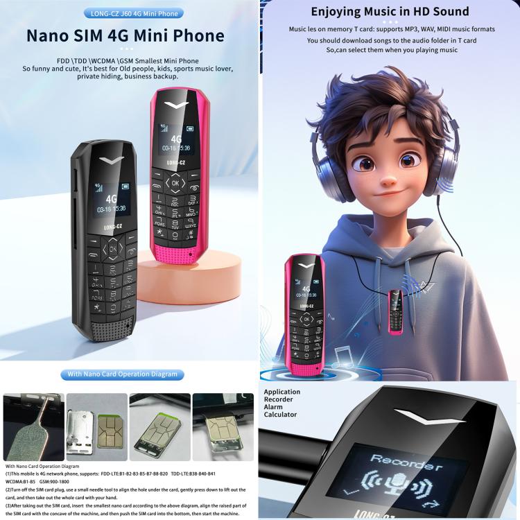 LONG-CZ S60 4G Mini Phone, 1.77 inch Unisoc T107, LED Flashlight, 21 Keys, Network: 4G, Single SIM (Black) - free shipping - PMc TechLife - Order now!