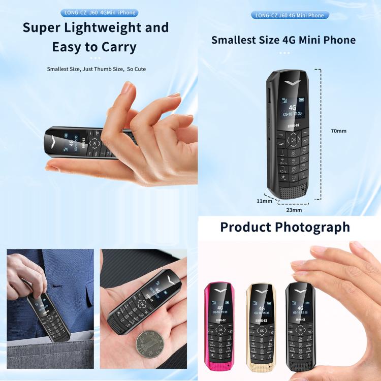 LONG-CZ S60 4G Mini Phone, 1.77 inch Unisoc T107, LED Flashlight, 21 Keys, Network: 4G, Single SIM (Black) - free shipping - PMc TechLife - Order now!