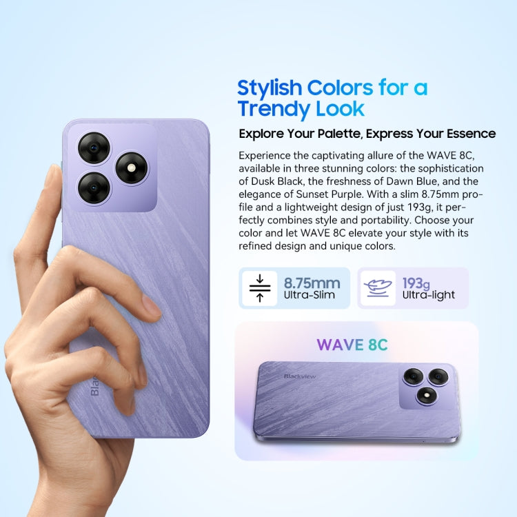 Blackview WAVE 8C, 2GB+64GB, 6.56 inch Android 14 GO Unisoc SC9863A Octa Core, Network: 4G, OTG (Purple) - free shipping - PMC Jewellery - Order now!