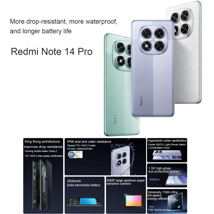 Xiaomi Redmi Note 14 Pro, 12GB+512GB, 6.67 inch Xiaomi HyperOS Mediatek Dimensity 7300-Ultra Octa Core, NFC, Network: 5G (White) - free shipping - PMC Jewellery - Order now!