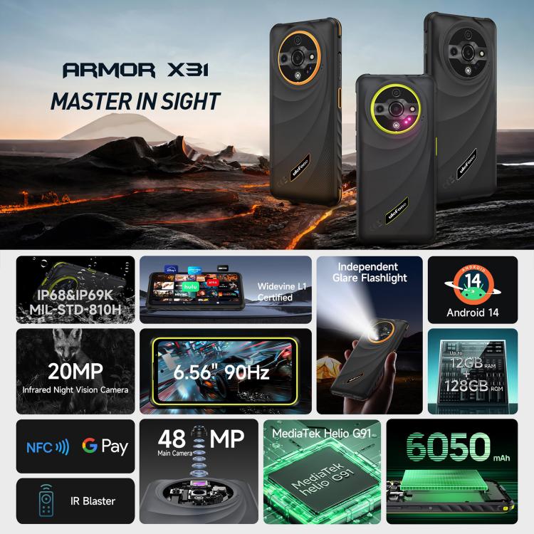 Ulefone Armor X31, 6GB+128GB, Night Vision, IP68/IP69K Rugged Phone, 6.56 inch Android 14 MediaTek Helio G91 Octa Core, Network: 4G, NFC, OTG (Green) - free shipping - PMC TechLife - Order now!