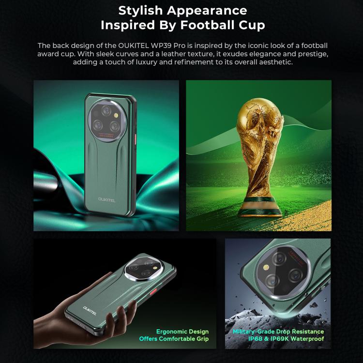 Oukitel WP39 Pro 5G Rugged Phone, 12GB+512GB, Night Vision, Fingerprint Identification, 6.6 inch Android 14 MediaTek Dimensity 6300 Octa Core, NFC, OTG, Network: 5G (Green) - free shipping - PMc TechLife - Order now!