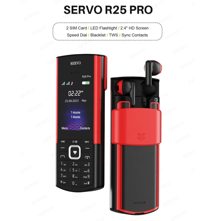 SERVO R25 Pro Mobile Phone with TWS Bluetooth Headsets, 2.4 inch, 24 Keys, Support Bluetooth, Quick Dial, Auto Response, FM, Flashlight, GSM, Dual SIM (White Red) - free shipping - PMC Jewellery - Order now!