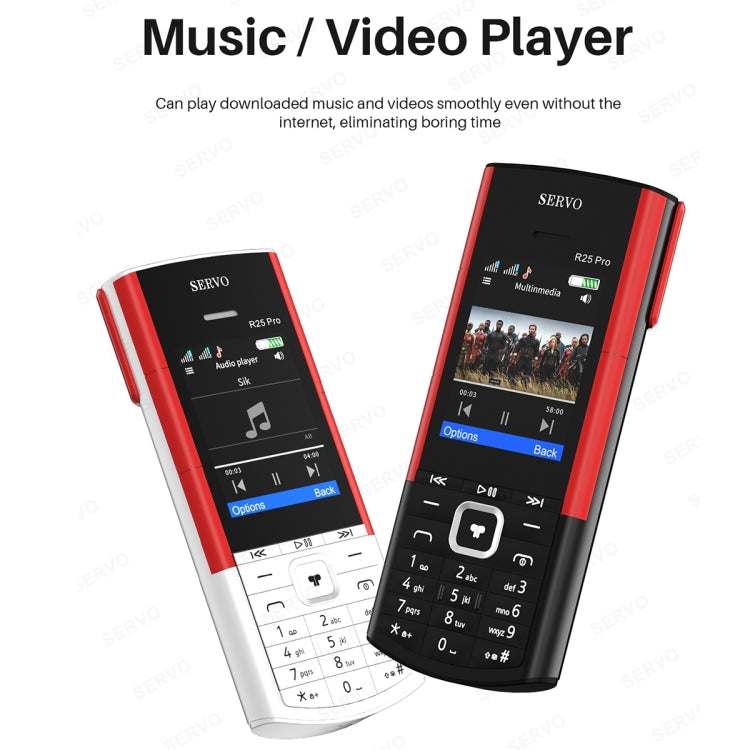 SERVO R25 Pro Mobile Phone with TWS Bluetooth Headsets, 2.4 inch, 24 Keys, Support Bluetooth, Quick Dial, Auto Response, FM, Flashlight, GSM, Dual SIM (White Red) - free shipping - PMC Jewellery - Order now!