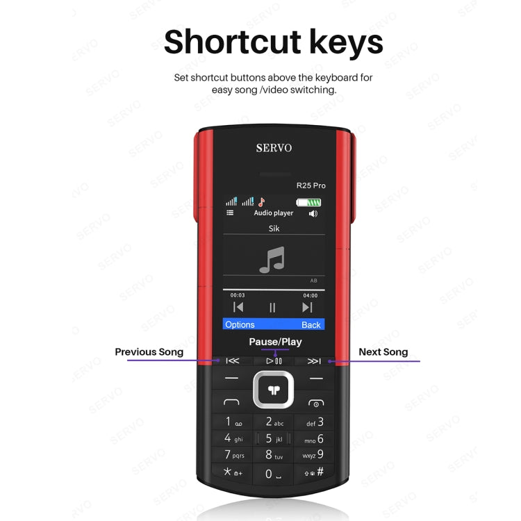 SERVO R25 Pro Mobile Phone with TWS Bluetooth Headsets, 2.4 inch, 24 Keys, Support Bluetooth, Quick Dial, Auto Response, FM, Flashlight, GSM, Dual SIM (White Red) - free shipping - PMC Jewellery - Order now!