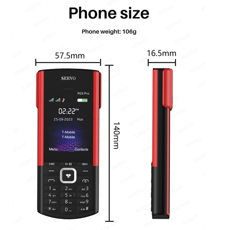 SERVO R25 Pro Mobile Phone with TWS Bluetooth Headsets, 2.4 inch, 24 Keys, Support Bluetooth, Quick Dial, Auto Response, FM, Flashlight, GSM, Dual SIM (White Red) - free shipping - PMC Jewellery - Order now!