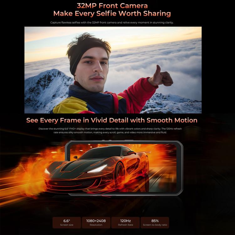 Oukitel WP55 Pro 5G Rugged Phone, 16GB+512GB, 108MP Camera, Fingerprint Identification, 6.6 inch Android 15 MediaTek Dimensity 7025 Octa Core, NFC, OTG, Network: 5G (Orange) - free shipping - PMC TechLife - Order now!