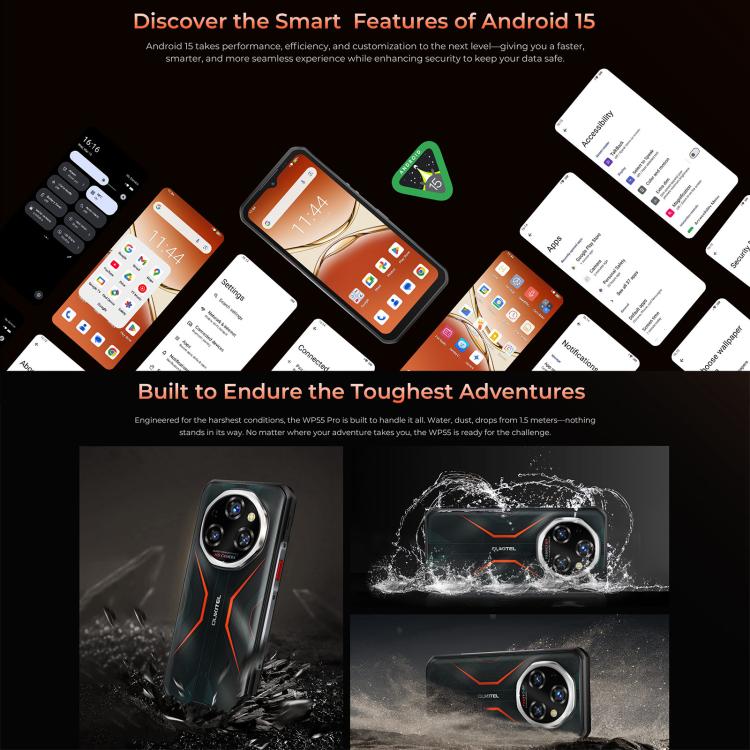 Oukitel WP55 Pro 5G Rugged Phone, 16GB+512GB, 108MP Camera, Fingerprint Identification, 6.6 inch Android 15 MediaTek Dimensity 7025 Octa Core, NFC, OTG, Network: 5G (Black) - free shipping - PMC TechLife - Order now!