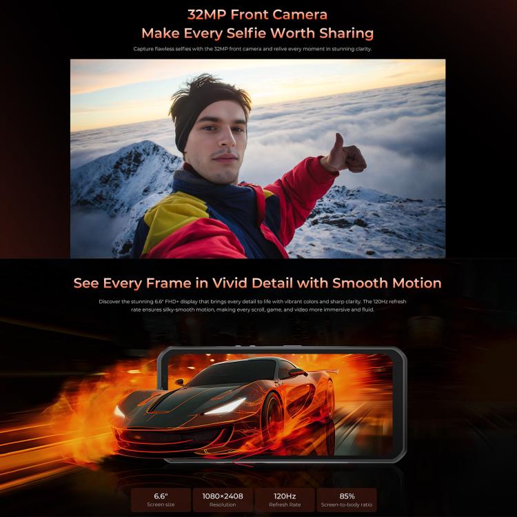 Oukitel WP55 5G Rugged Phone, 12GB+256GB, 108MP Camera, Fingerprint Identification, 6.6 inch Android 15 MediaTek Dimensity 7025 Octa Core, NFC, OTG, Network: 5G (Black) - free shipping - PMC TechLife - Order now!