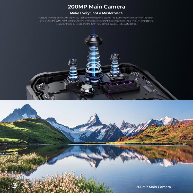 Oukitel WP100 TITAN 5G Projector Rugged Phone, 16GB+512GB, 200MP Camera, Fingerprint Identification, 6.8 inch Android 14 MediaTek Dimensity 7300 Octa Core, NFC, OTG, Network: 5G (Black) - free shipping - PMC TechLife - Order now!