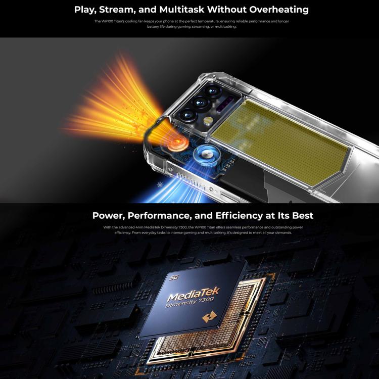 Oukitel WP100 TITAN 5G Projector Rugged Phone, 16GB+512GB, 200MP Camera, Fingerprint Identification, 6.8 inch Android 14 MediaTek Dimensity 7300 Octa Core, NFC, OTG, Network: 5G (Black) - free shipping - PMC TechLife - Order now!
