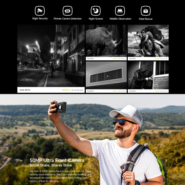 Ulefone Armor 28 Pro Rugged Phone, 16GB+512GB, Night Vision, 10600mAh, 6.67 inch + 1.04 inch Android 15 MediaTek Dimensity 7300 Octa Core, Network: 5G, NFC (Black) - free shipping - PMC TechLife - Order now!