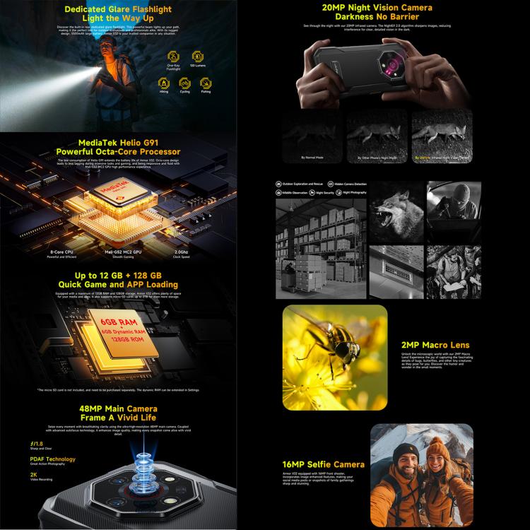 Ulefone Armor X32 Rugged Phone, 6GB+128GB, Night Vision, 5.65 inch Android 14 MediaTek Helio G91 Octa Core, Network: 4G, NFC, OTG (Classic Black) - free shipping - PMC TechLife - Order now!