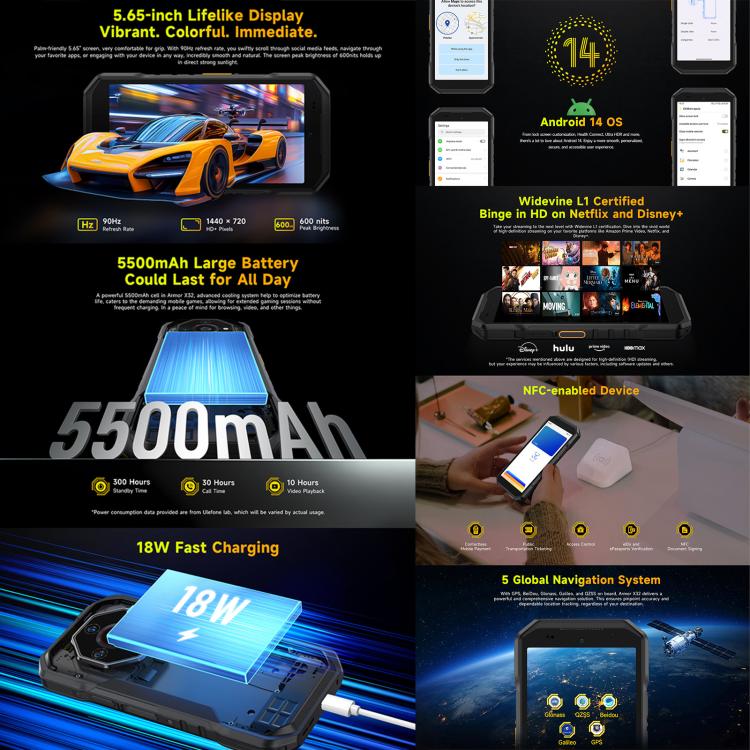 Ulefone Armor X32 Rugged Phone, 6GB+128GB, Night Vision, 5.65 inch Android 14 MediaTek Helio G91 Octa Core, Network: 4G, NFC, OTG (Few Orange) - free shipping - PMC TechLife - Order now!