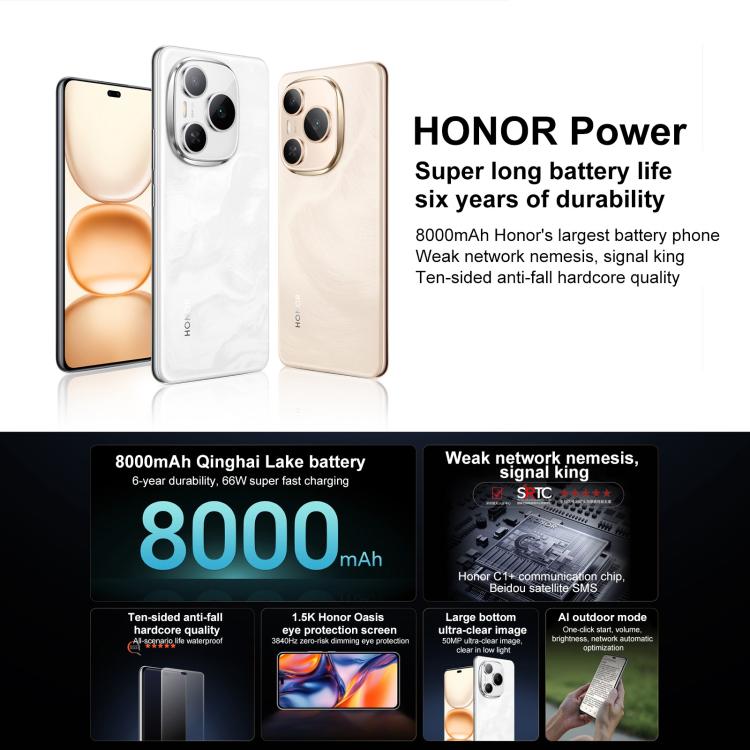 Honor Power, 12GB+512GB, Screen Fingerprint, 6.78 inch MagicOS 9.0 Snapdragon 7 Gen 3 Octa Core, Network: 5G, NFC, OTG (White) - free shipping - PMc TechLife - Order now!