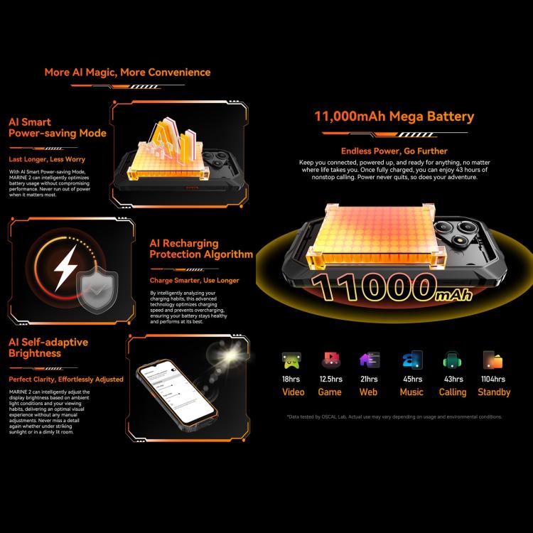 Blackview Oscal Marine 2, 4GB+64GB, 6.56 inch Android 15 Unisoc UMS9230E T615 Octa Core, Network: 4G, OTG, NFC (Black) - free shipping - PMC TechLife - Order now!