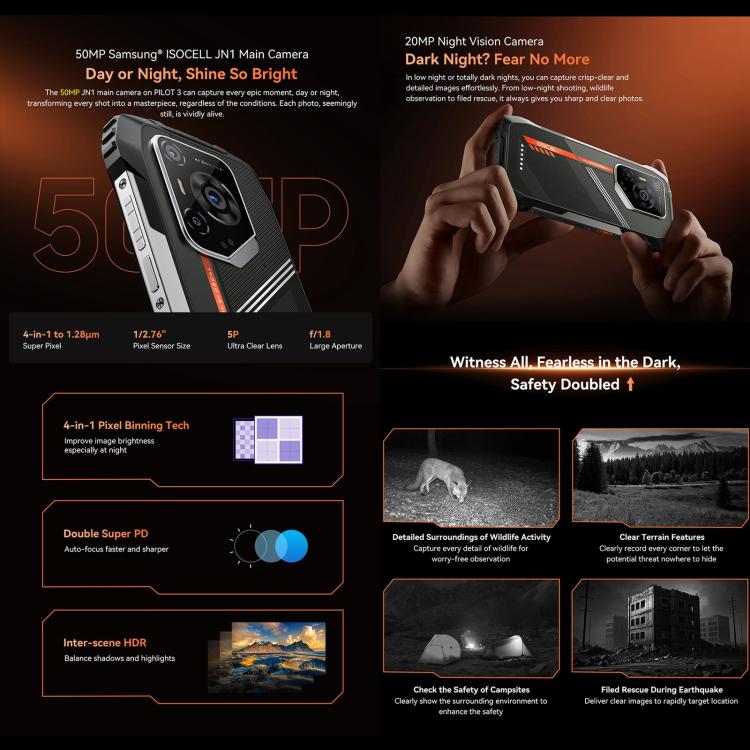 Blackview Oscal Pilot 3 5G Rugged Phone, 12GB+256GB, Night Vision Camera, 6.78 inch Android 15 MediaTek Dimensity 6300 Octa Core, Network: 5G, OTG, NFC (Black) - free shipping - PMC TechLife - Order now!