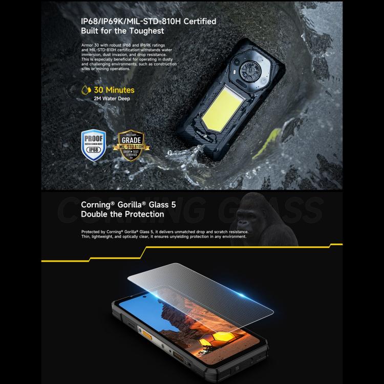 Ulefone Armor 30, 12GB+512GB, Night Vision, IP68/IP69K Rugged Phone, 6.95 inch Android 15 MediaTek Helio G100 Octa Core, Network: 4G, NFC, OTG (Black) - free shipping - PMC TechLife - Order now!