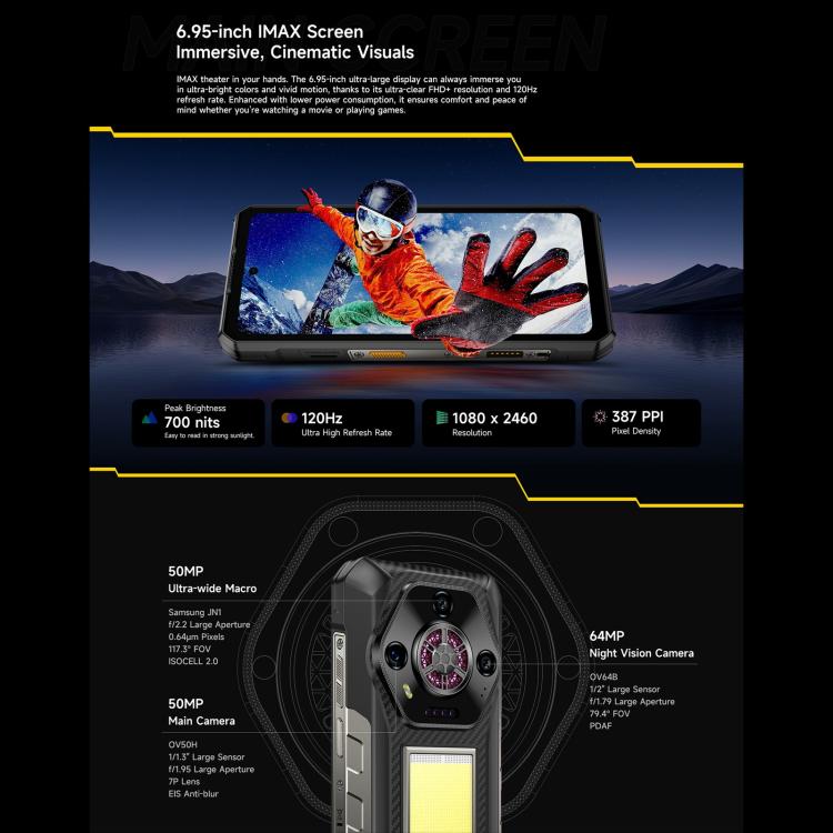 Ulefone Armor 30, 12GB+512GB, Night Vision, IP68/IP69K Rugged Phone, 6.95 inch Android 15 MediaTek Helio G100 Octa Core, Network: 4G, NFC, OTG (Black) - free shipping - PMC TechLife - Order now!