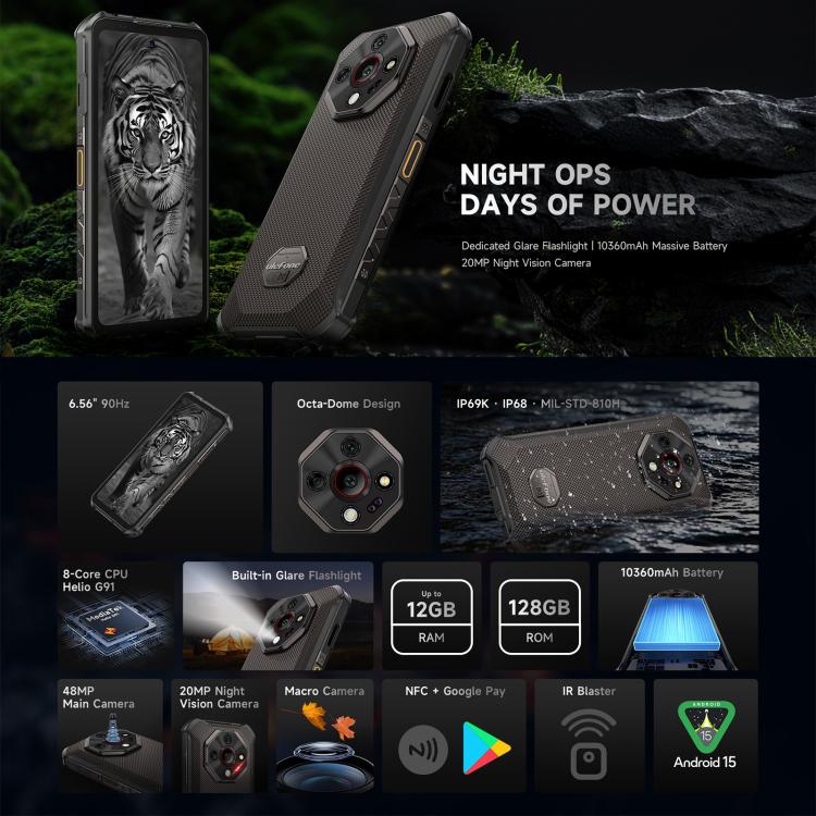 Ulefone Armor X16, 6GB+128GB, Night Vision, IP68/IP69K Rugged Phone, 6.56 inch Android 15 MediaTek Helio G91 Octa Core, Network: 4G, NFC, OTG (Wasteland Shadow) - free shipping - PMC TechLife - Order now!
