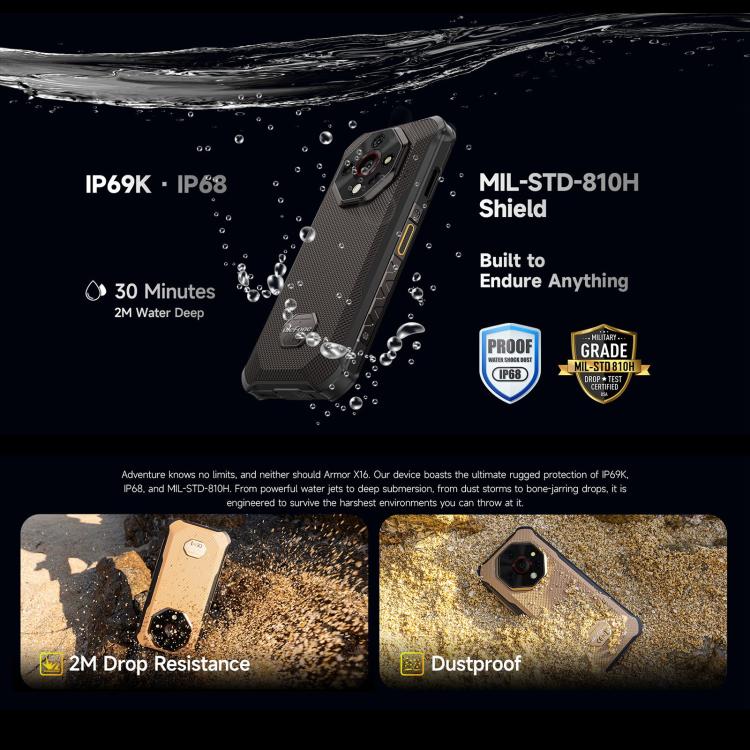 Ulefone Armor X16, 6GB+128GB, Night Vision, IP68/IP69K Rugged Phone, 6.56 inch Android 15 MediaTek Helio G91 Octa Core, Network: 4G, NFC, OTG (Wasteland Shadow) - free shipping - PMC TechLife - Order now!