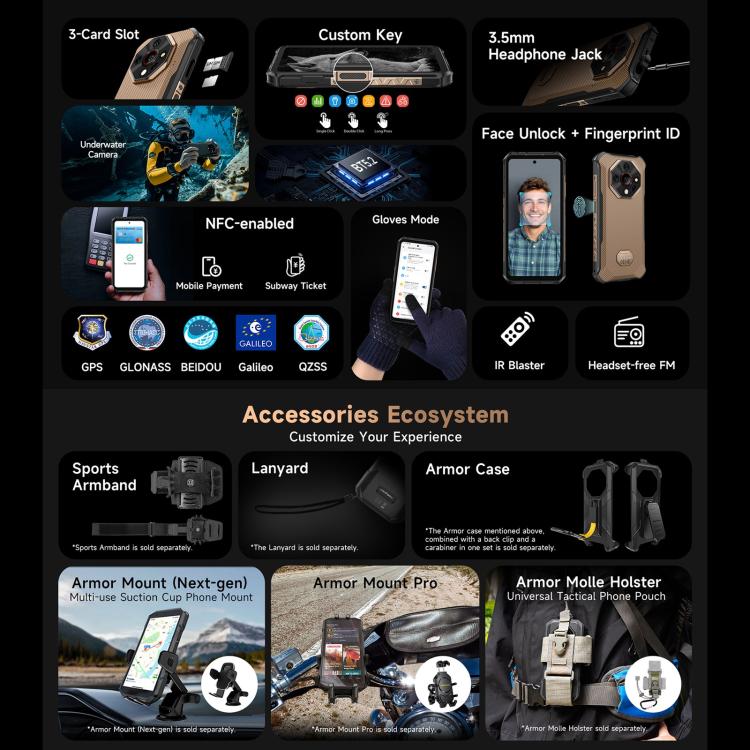 Ulefone Armor X16 Pro, 8GB+256GB, Night Vision, IP68/IP69K Rugged Phone, 6.56 inch Android 15 MediaTek Dimensity 6300 Octa Core, Network: 5G, NFC, OTG (Sand Dune) - free shipping - PMC TechLife - Order now!