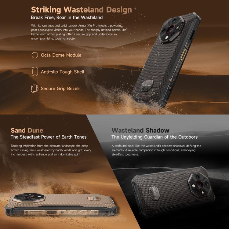 Ulefone Armor X16 Pro, 8GB+256GB, Night Vision, IP68/IP69K Rugged Phone, 6.56 inch Android 15 MediaTek Dimensity 6300 Octa Core, Network: 5G, NFC, OTG (Sand Dune) - free shipping - PMC TechLife - Order now!