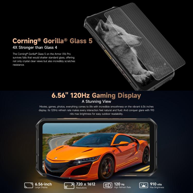 Ulefone Armor X16 Pro, 8GB+256GB, Night Vision, IP68/IP69K Rugged Phone, 6.56 inch Android 15 MediaTek Dimensity 6300 Octa Core, Network: 5G, NFC, OTG (Wasteland Shadow) - free shipping - PMC TechLife - Order now!