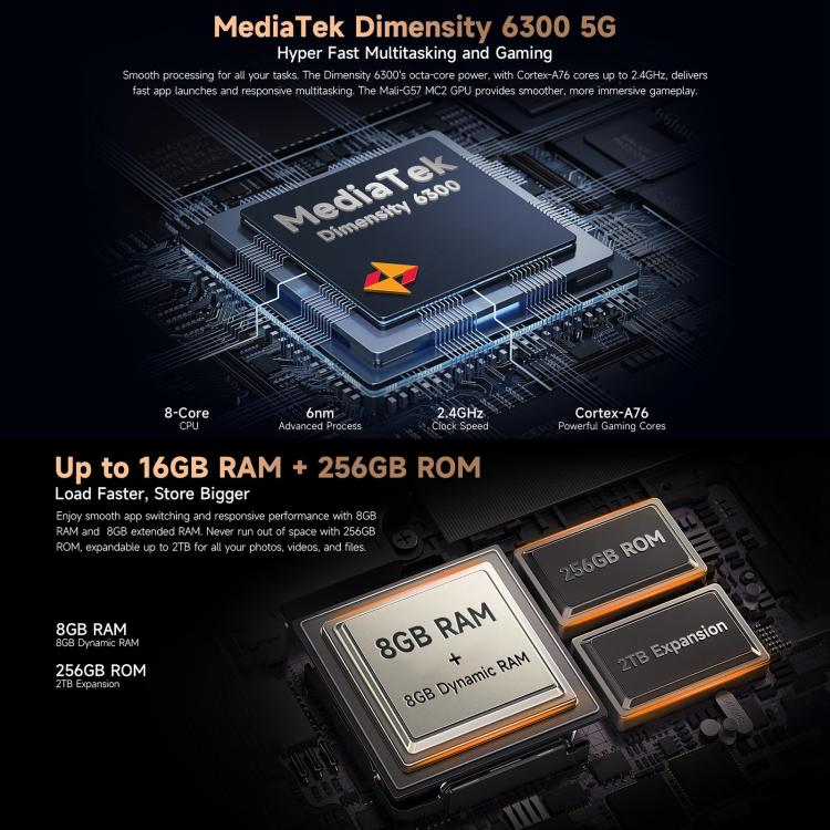 Ulefone Armor X16 Pro, 8GB+256GB, Night Vision, IP68/IP69K Rugged Phone, 6.56 inch Android 15 MediaTek Dimensity 6300 Octa Core, Network: 5G, NFC, OTG (Wasteland Shadow) - free shipping - PMC TechLife - Order now!