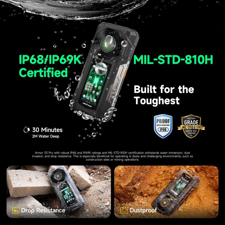 Ulefone Armor 33 Pro Rugged Phone, 16GB+512GB, Night Vision, 6.95 inch + 3.4 inch Dual Screen Android 14 MediaTek Dimensity 7300X Octa Core, Network: 5G, OTG, NFC (Black) - free shipping - PMC TechLife - Order now!
