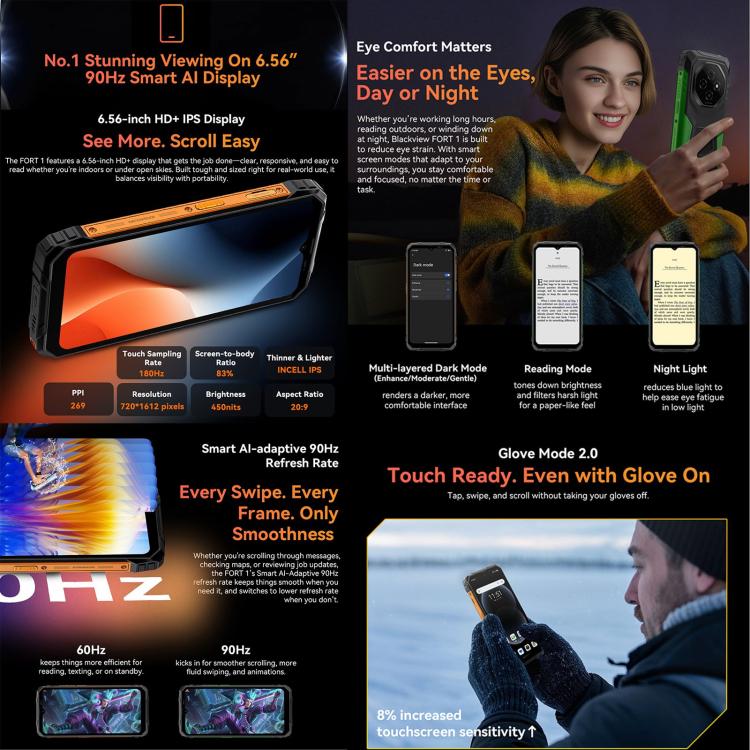 Blackview FORT 1, 6GB+256GB, 6.56 inch Android 15 Unisoc UMS9230E T615 Octa Core, Network: 4G, OTG, NFC (Black) - free shipping - PMC TechLife - Order now!