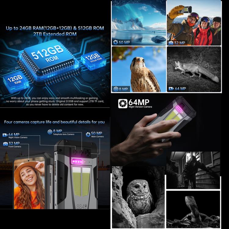 Unihertz 8849 Tank 4 Night Vision Projector Rugged Phone, 12GB+512GB, 6.78 inch Android 14 Dimensity 7300 MT6878 Octa Core, Network: 5G, NFC (Black) - free shipping - PMC TechLife - Order now!