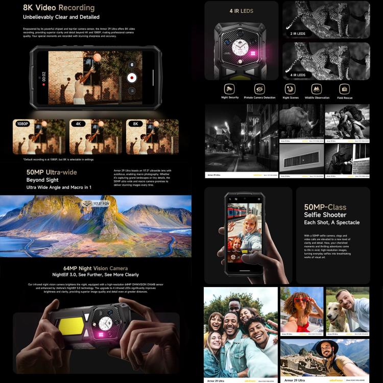 Ulefone Armor 29 Ultra Rugged Phone, 16GB+1TB, Night Vision, 6.67 inch + 1.04 inch Android 15 MediaTek Dimensity 9300+ Octa Core, Network: 5G, Versatile LED Light, Warning Light (Black) - free shipping - PMC TechLife - Order now!